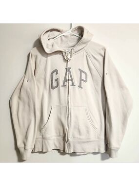 GAP Heritage Full Zip Birch Hoodie Cozy Fleece Long Sleeves Drawstrings Pockets